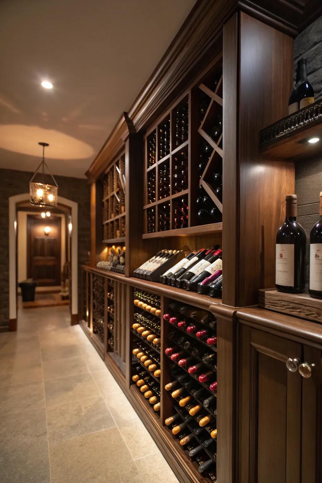 A personalized wine cellar with custom shelving.