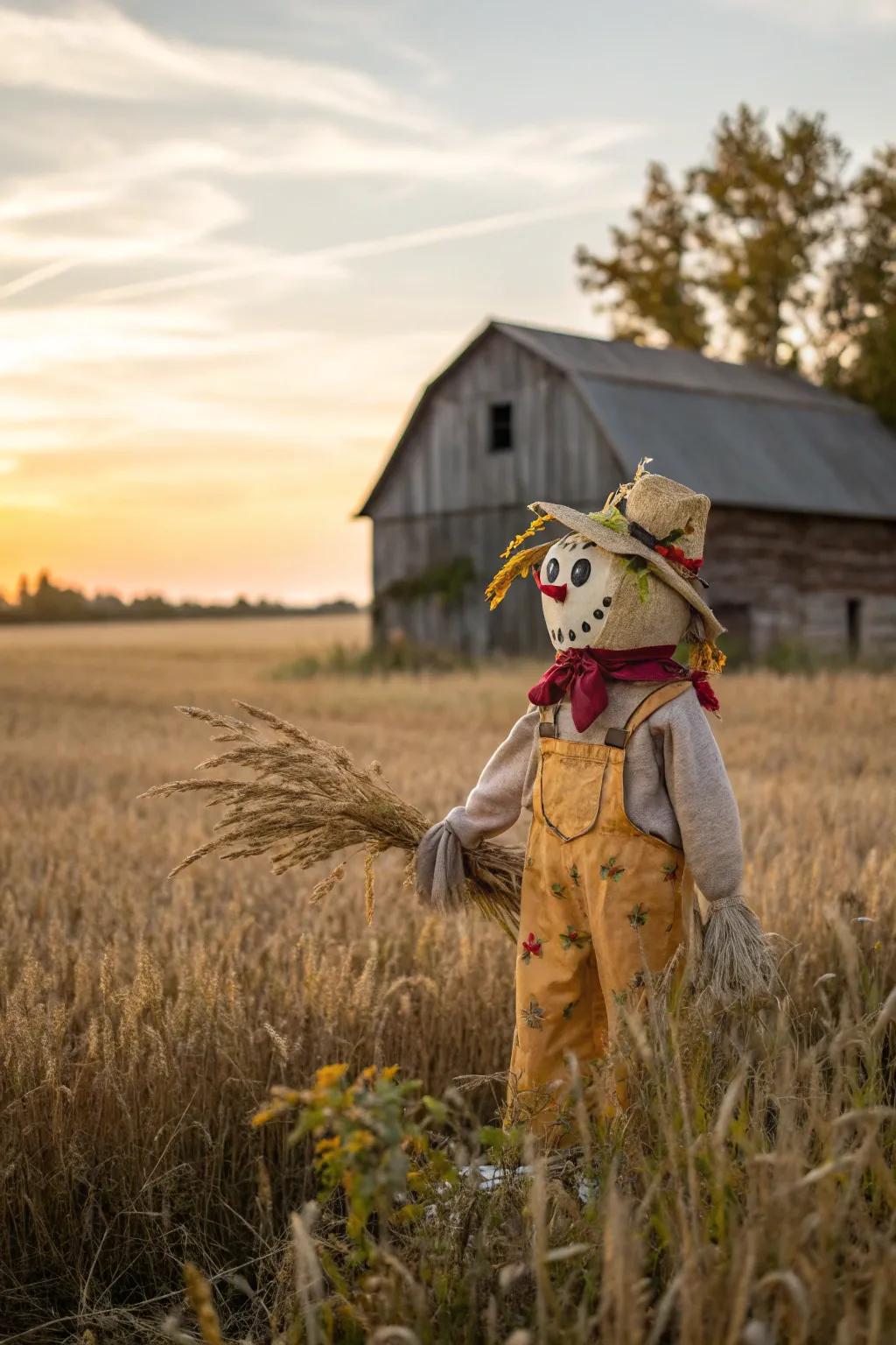 Capture the charm of autumn with a cute scarecrow costume set against a rustic backdrop for the perfect Pinterest moment!