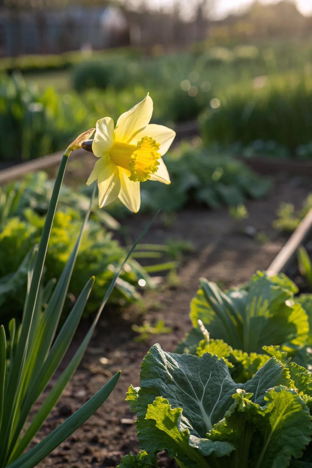 Brighten your edible garden with a touch of sunshine: daffodils as natural pest deterrents and vibrant borders.