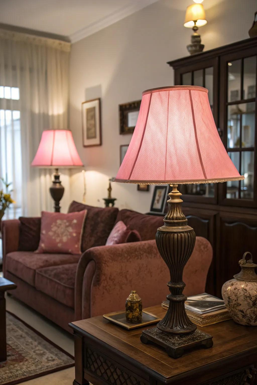Subtle pink lighting accents creating a warm glow.
