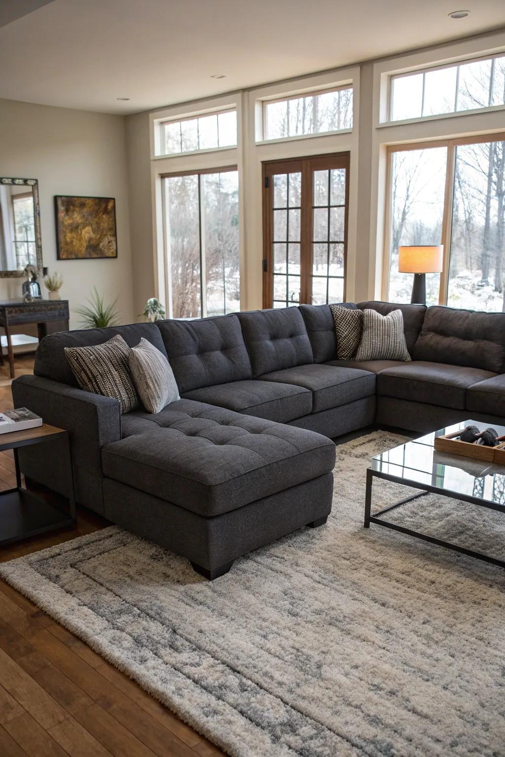A sectional arrangement maximizes space and comfort.
