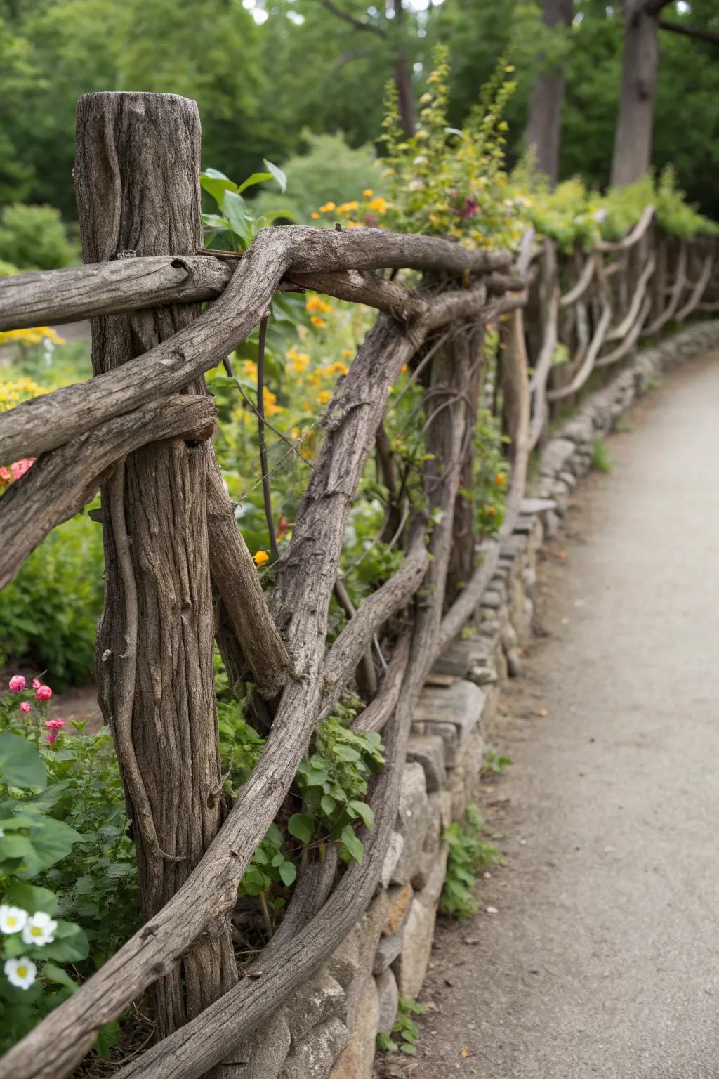 Transform your garden with a handcrafted rustic fence; where nature meets artistry.