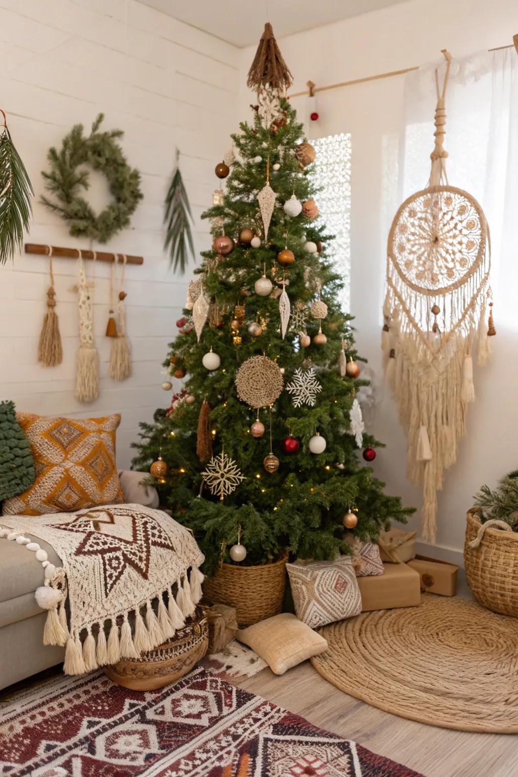 Bohemian bliss with a free-spirited Christmas tree.