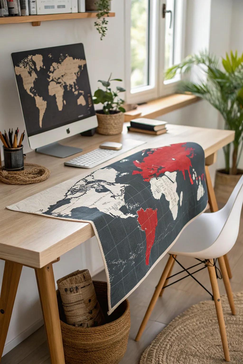 Embark on daily adventures with a world map desk cover that inspires dreams from your workspace.