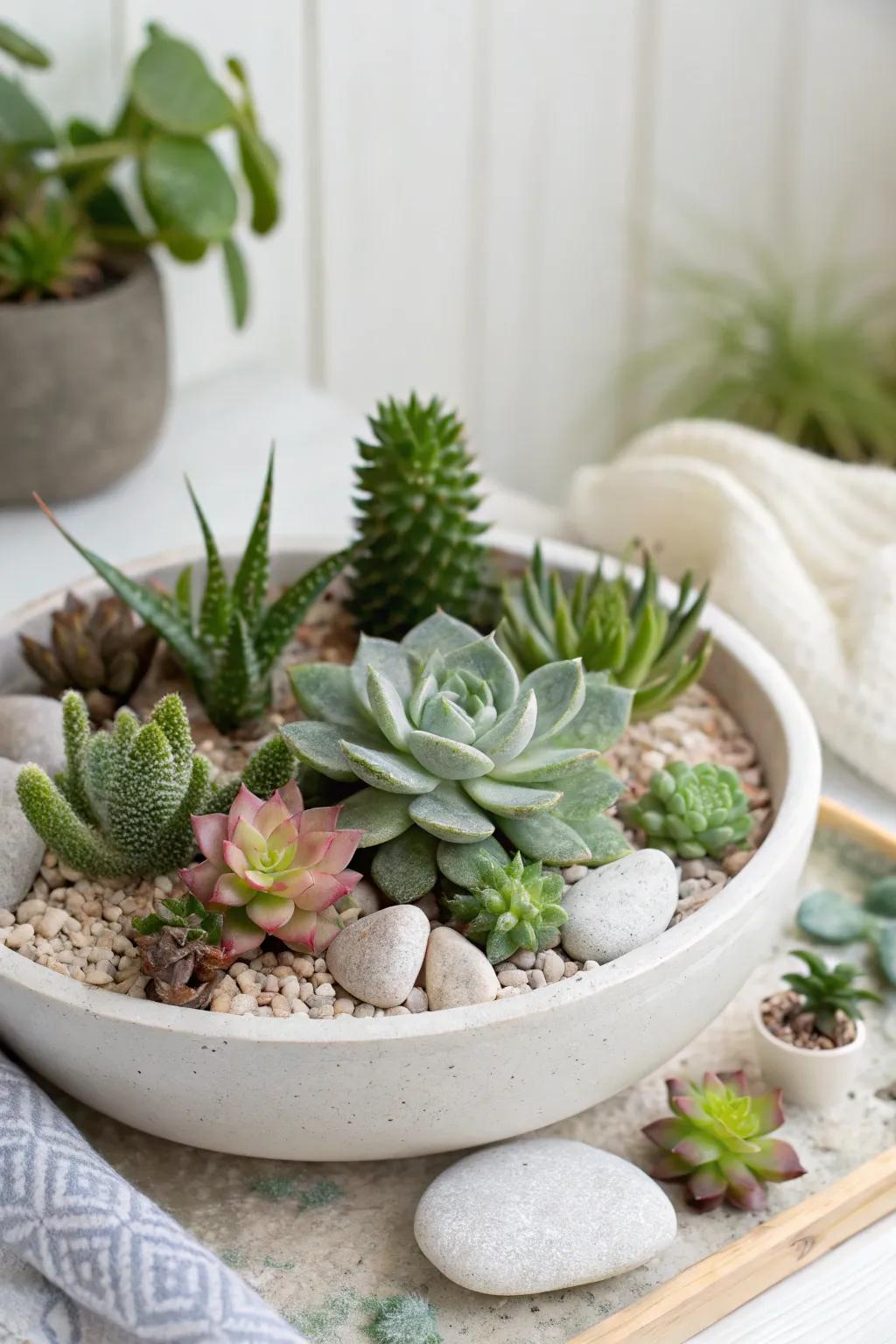 Transform your birthday table with a serene succulent garden centerpiece—nature's beauty in a minimalist setting!