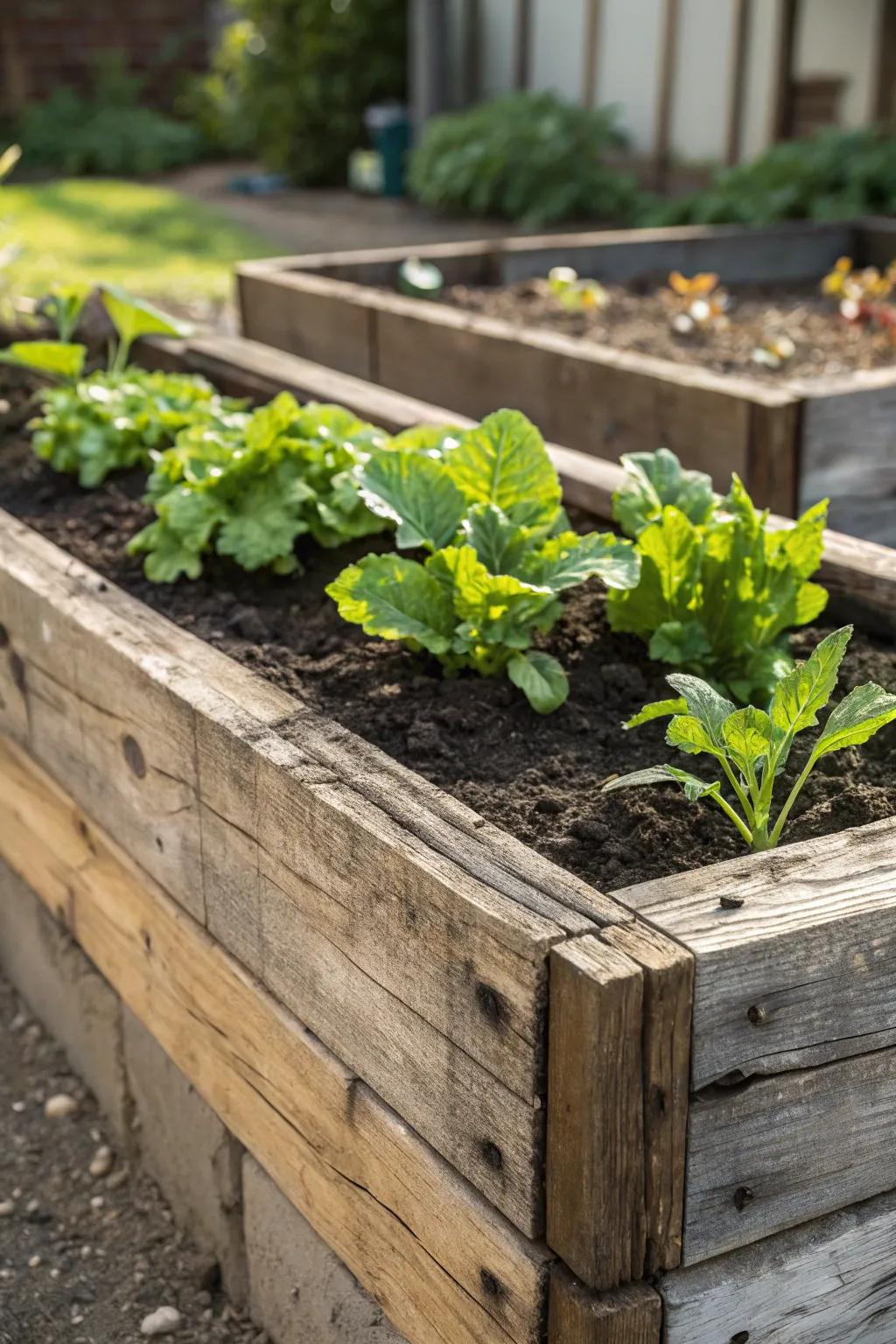 Transform your backyard with handcrafted raised garden beds made from reclaimed timber, where your veggies can truly flourish.