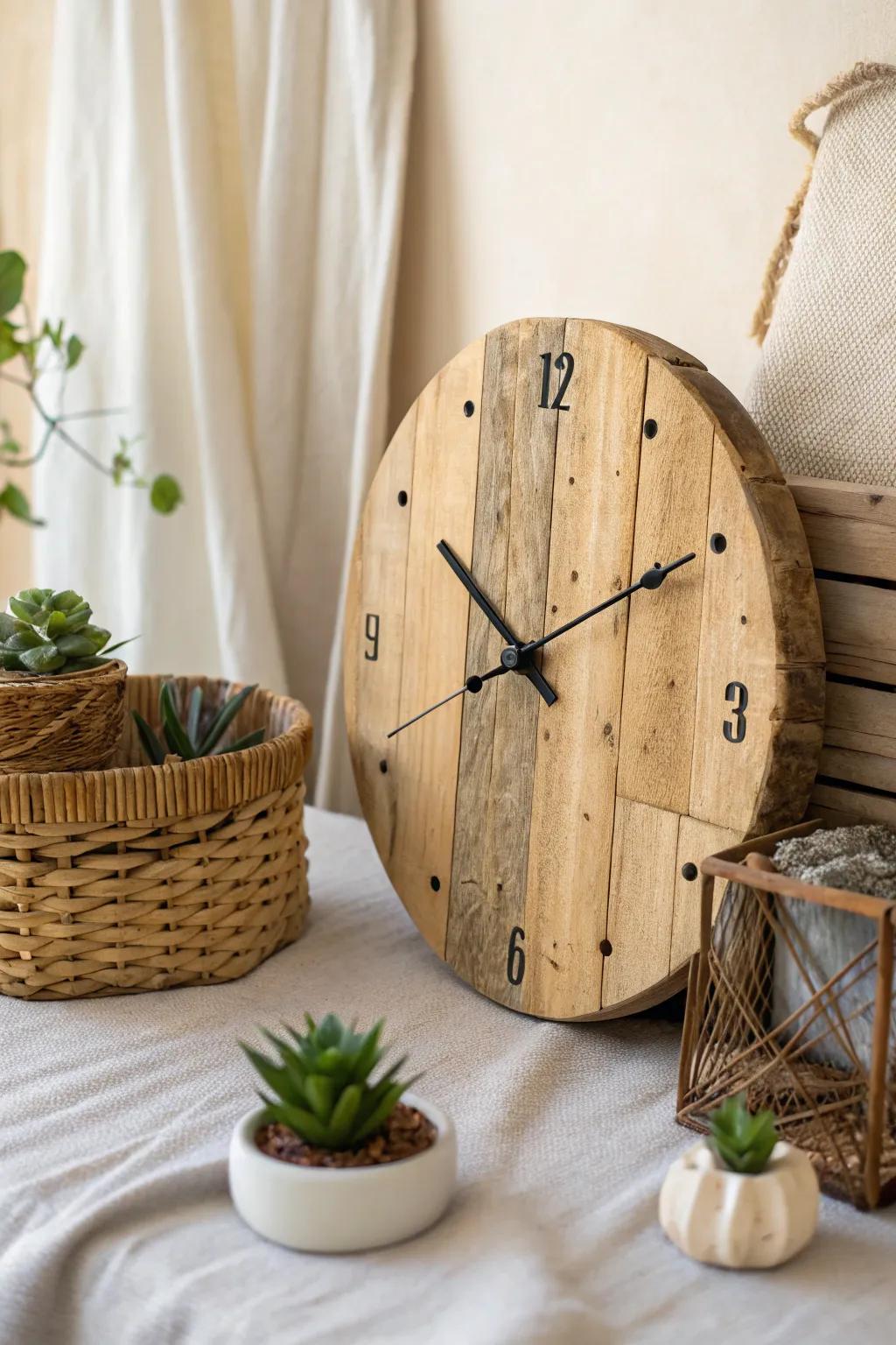 Time stands still in natural beauty. Discover the warmth of a handcrafted pallet wood clock, where simplicity meets bold elegance.