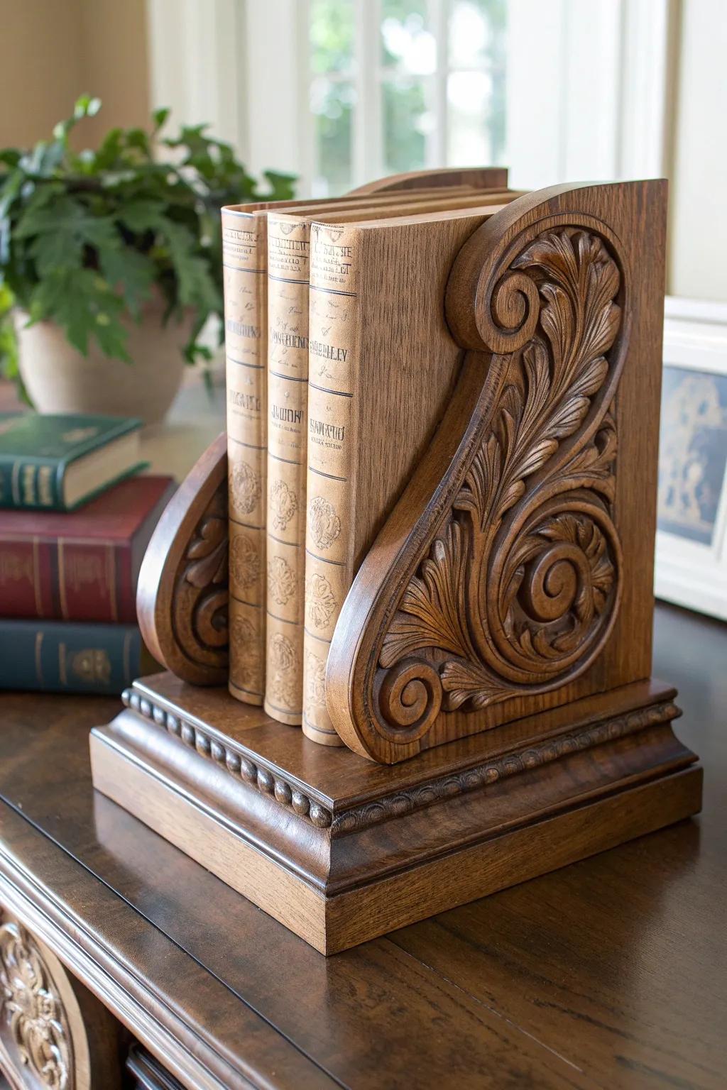Elevate your home office decor with these exquisite handcrafted corbel bookends.