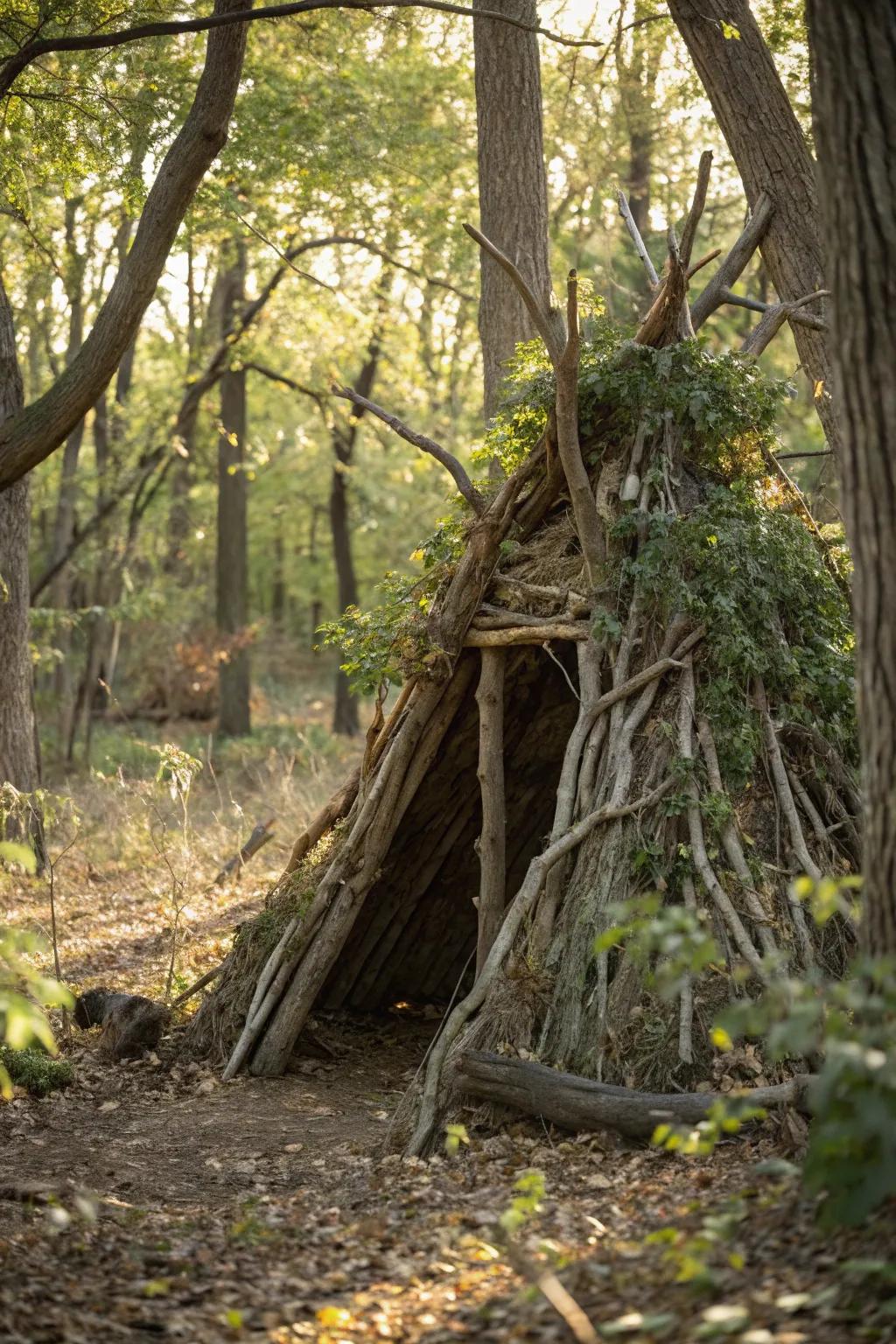 Ingenious Craftsmanship: A Natural Deer Blind Created from Fallen Trees.