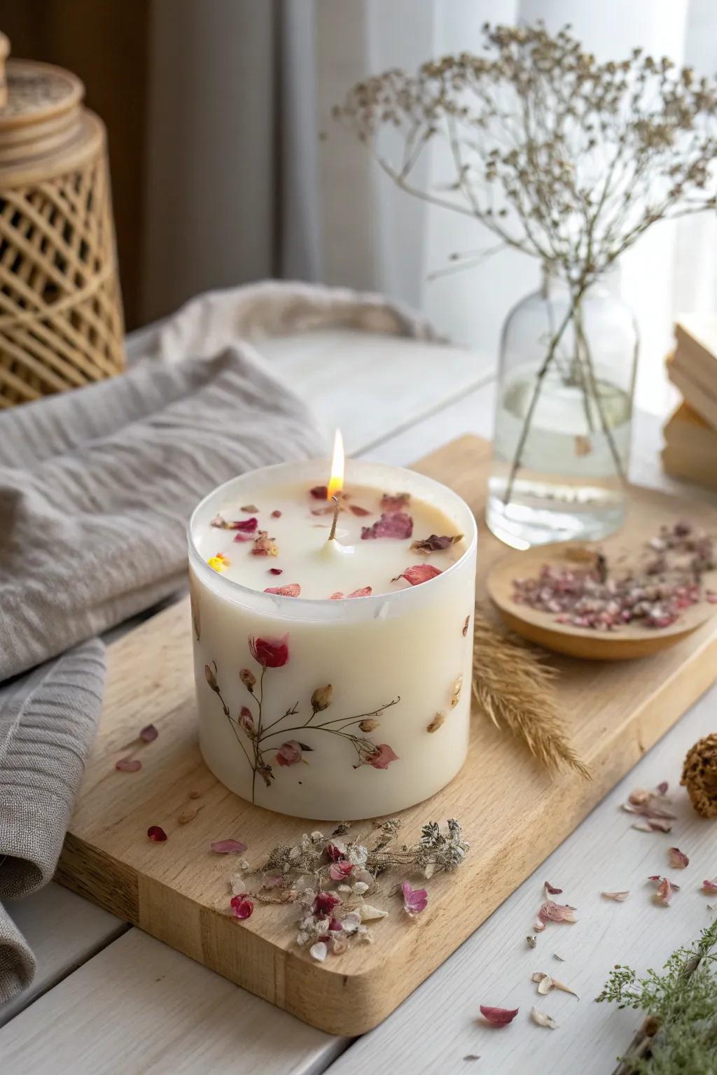 Illuminate your space with the natural elegance of petal-infused candles.