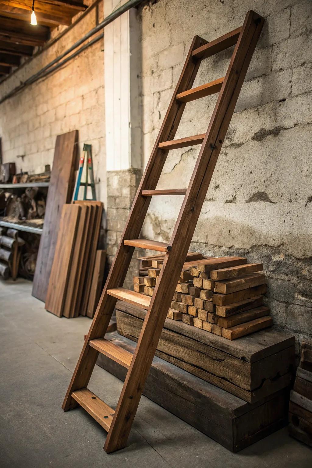 Transform your old ladder into a rustic lumber rack masterpiece.