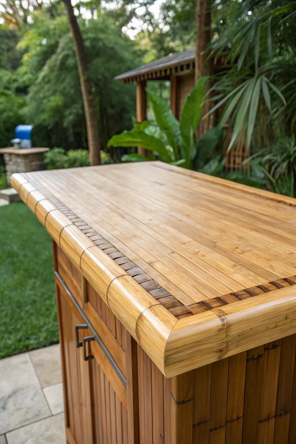 Elevate your outdoor space with this eco-friendly bamboo countertop — a testament to sustainable craftsmanship.