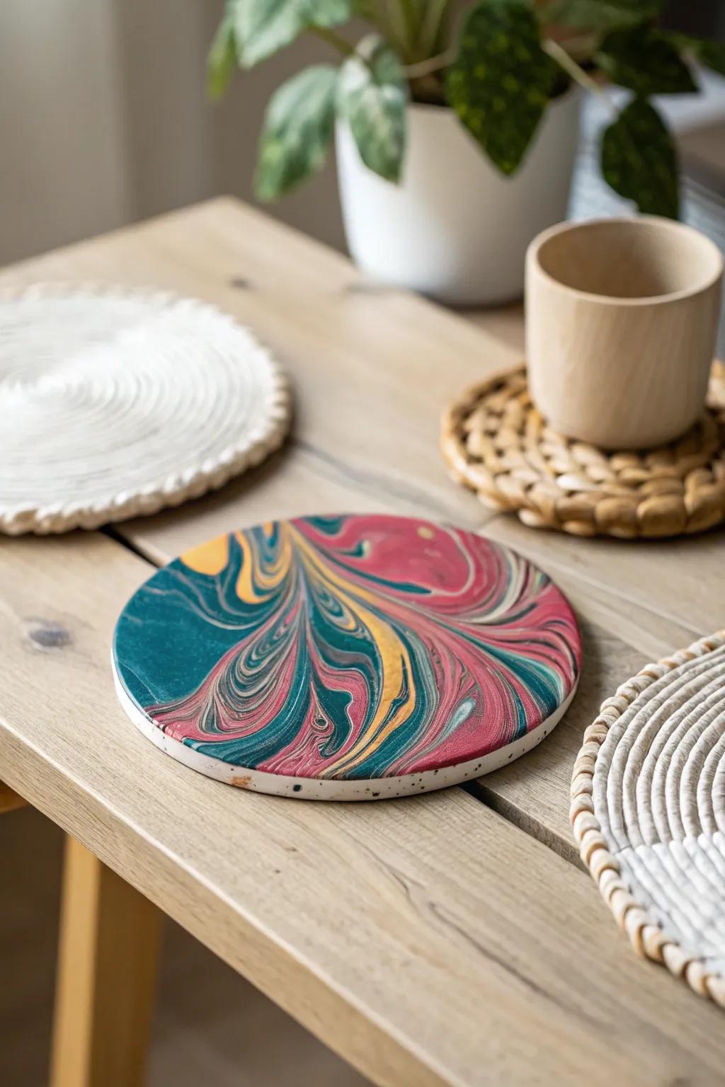 Elevate your table decor with chic, marbled DIY coasters.