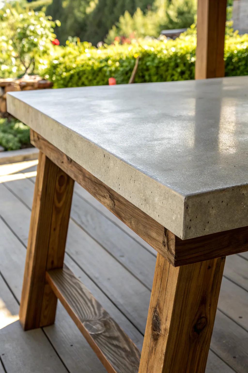 Elevate your outdoor space with this sleek concrete top table, where modern design meets timeless craftsmanship.