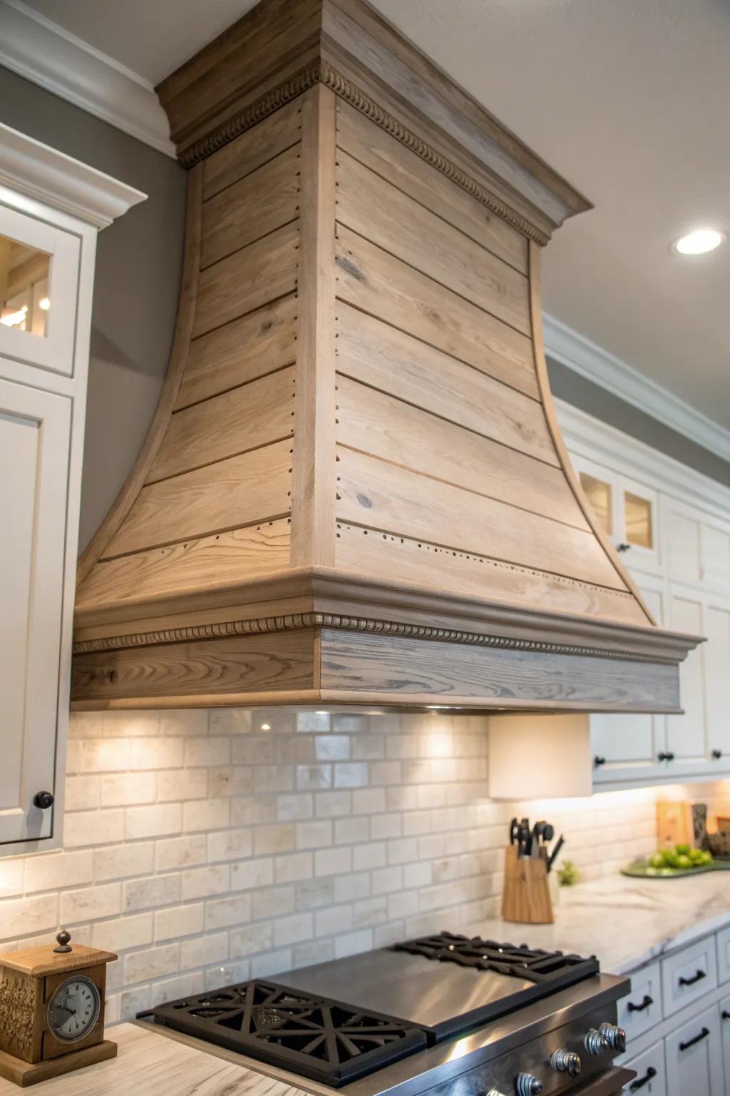Elevate your kitchen with the timeless charm of a shiplap range hood, blending rustic textures with modern elegance.