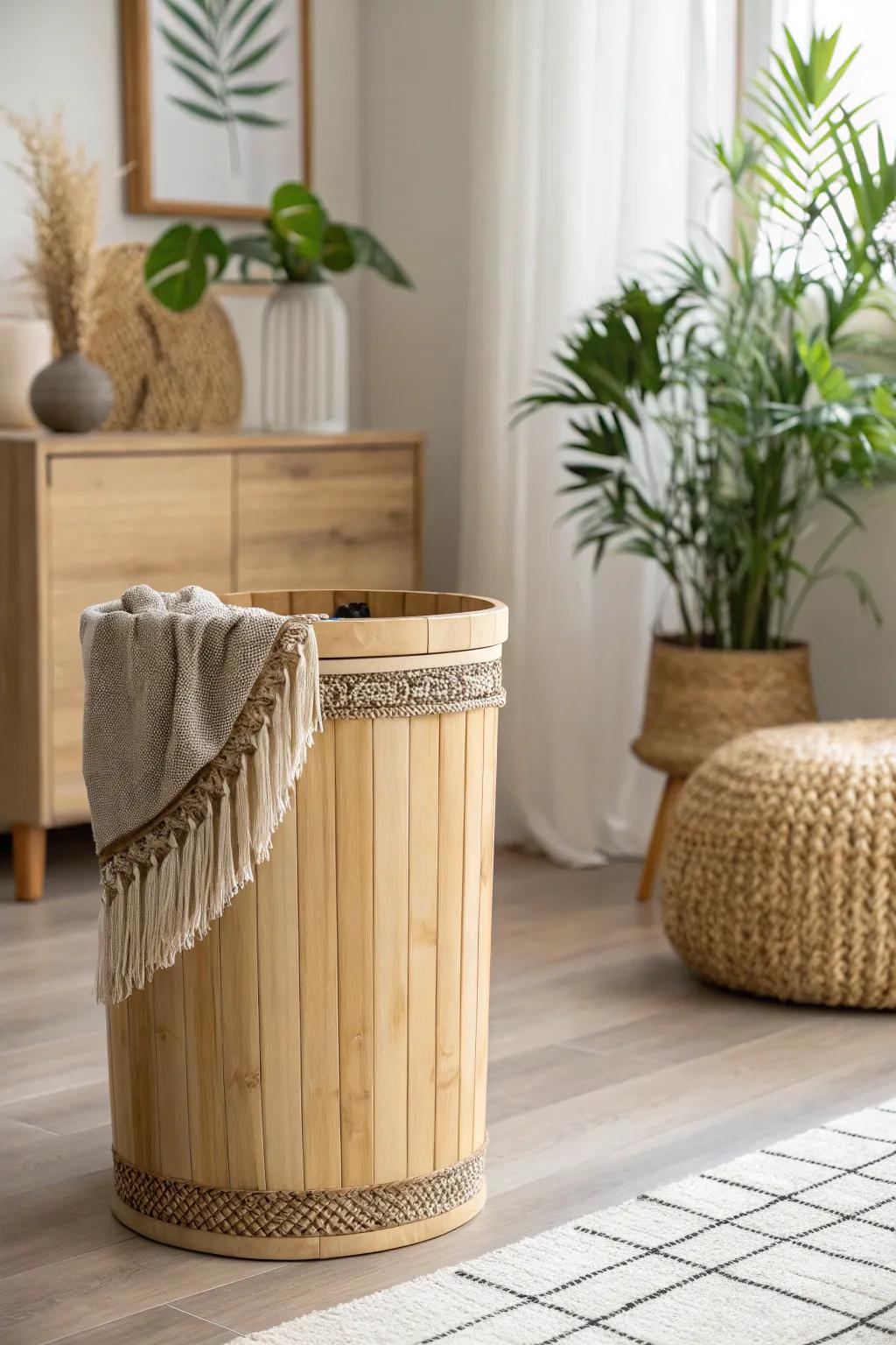 Transform your space with sustainable elegance: a bamboo recycle bin that's both stylish and eco-friendly.