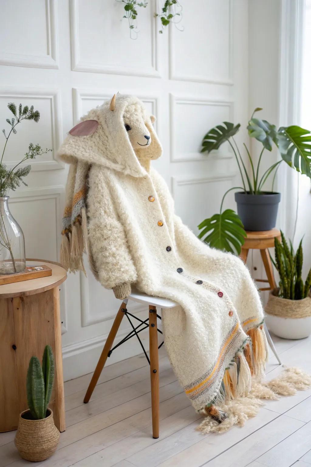 Transform thrift into chic with this DIY upcycled wool sweater costume, perfect for eco-conscious fashionistas!