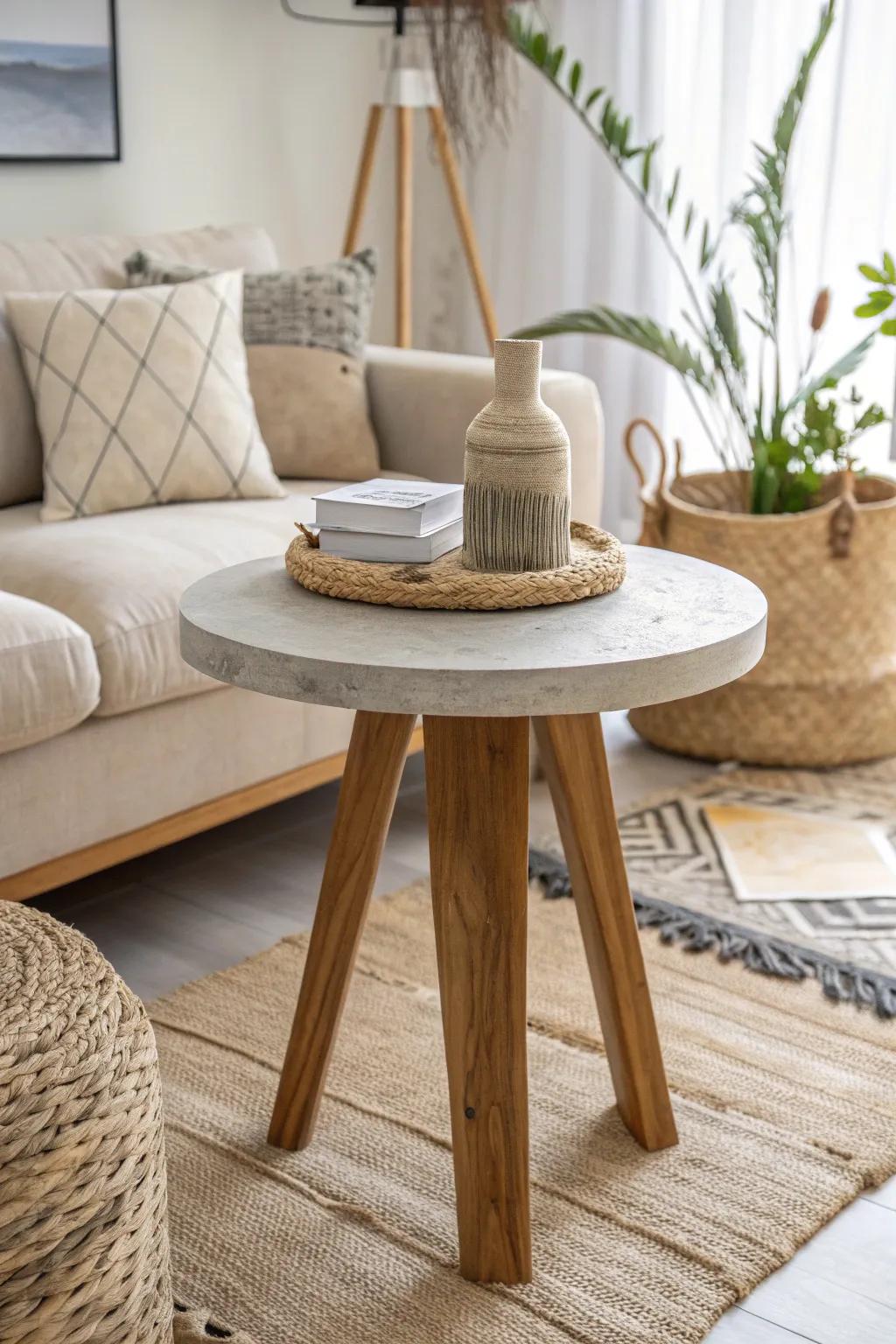 Elevate your space with the sleek sophistication of a DIY concrete side table. Perfectly crafted for minimalist and boho lovers.