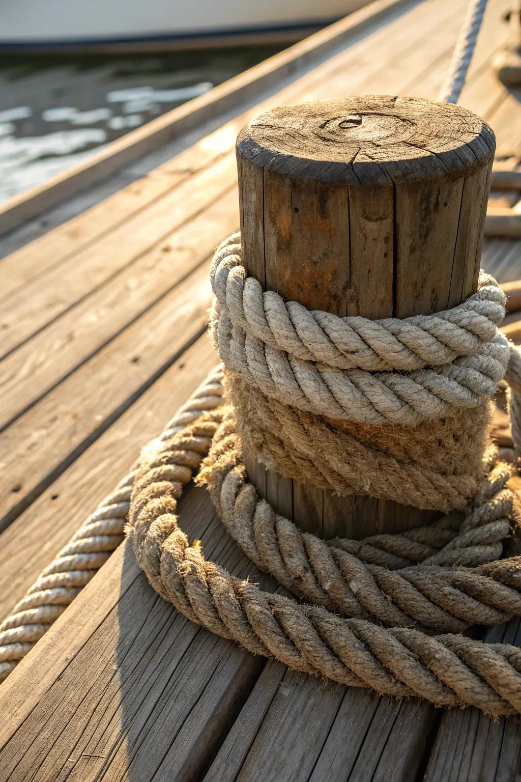 Enhance your dock with the timeless appeal of rope-wrapped bumpers, blending functionality with rustic style.