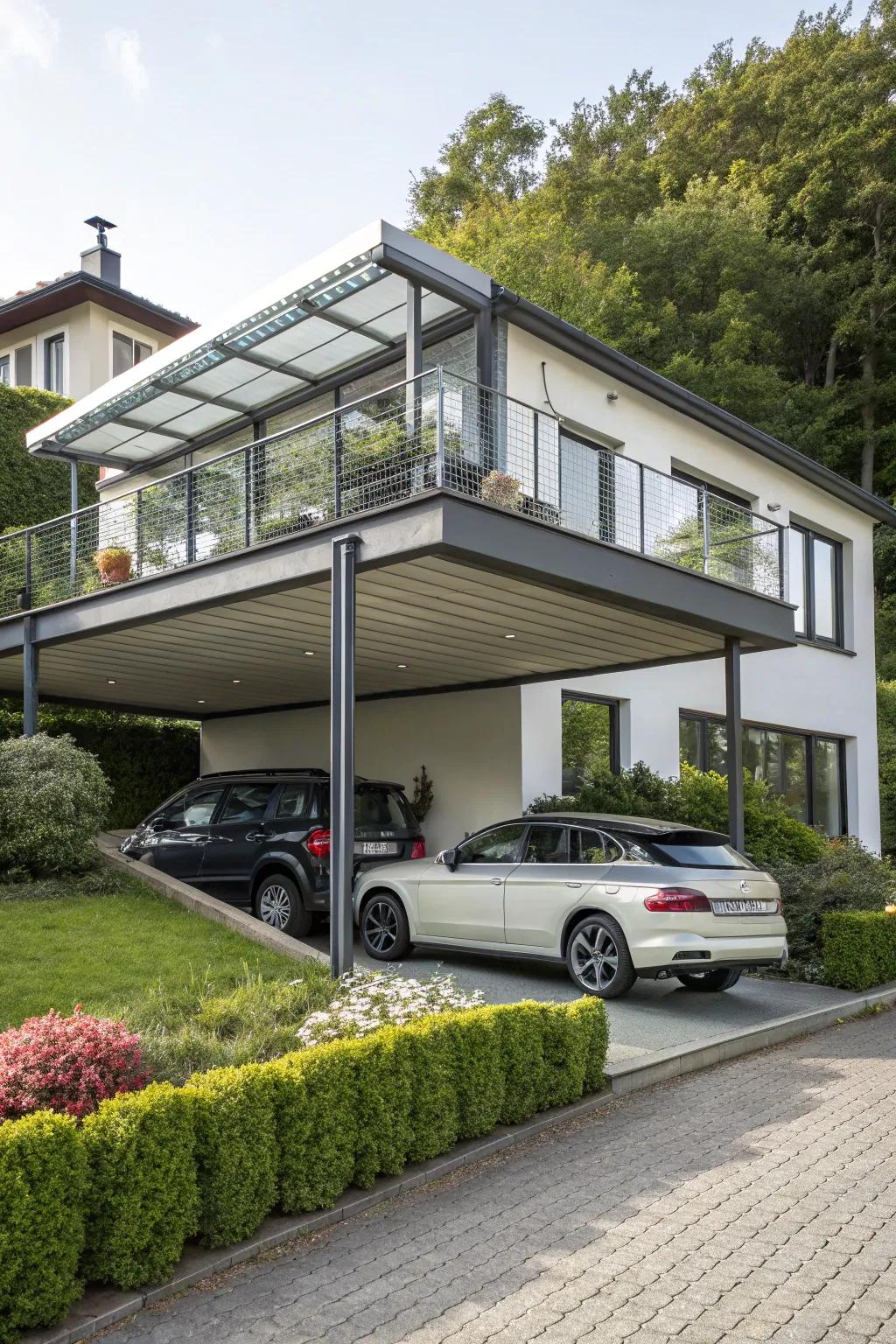 A clever design that combines a carport with added outdoor living space.
