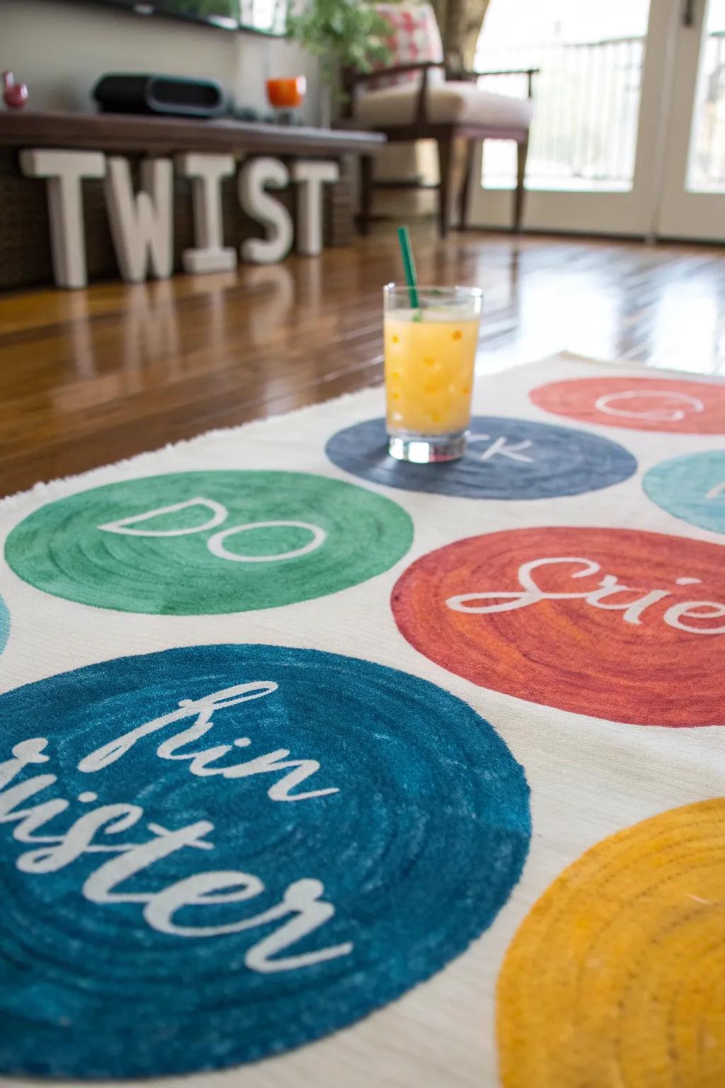 Get ready for a twist with a splash! 🍹🎨 Create your own DIY Twister mat with fun drink challenges for a night of creativity and chaos. #DIYGameNight #TwisterWithATwist