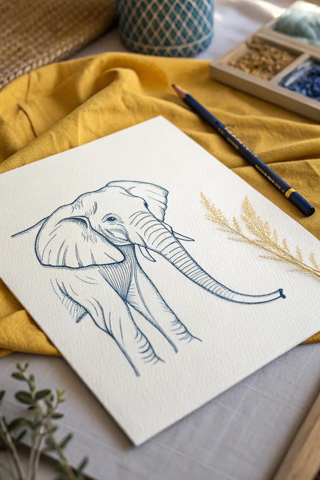 Discover elegance in simplicity with this minimalist elephant sketch, a perfect blend of Scandinavian and Boho styles.