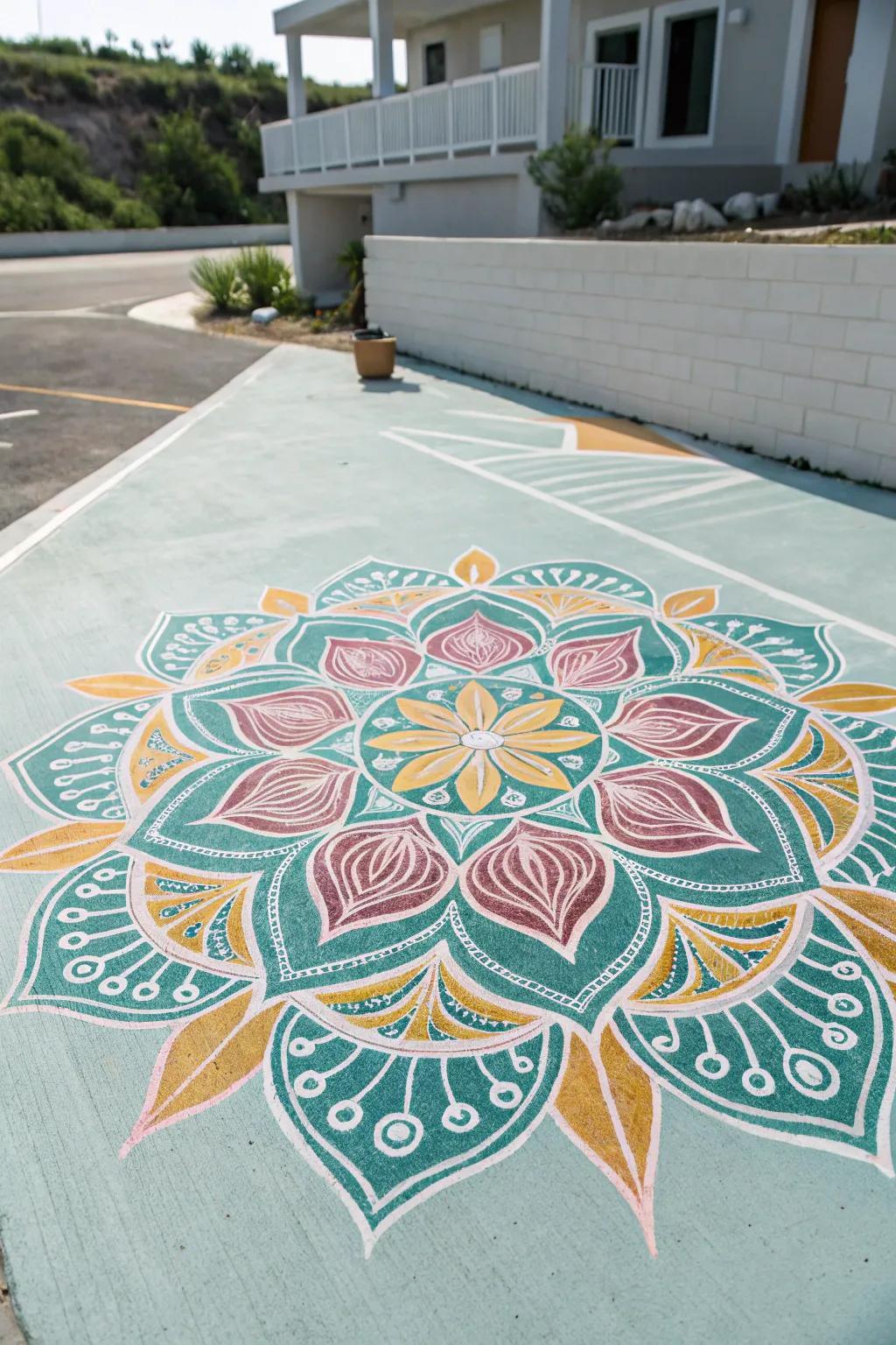 Lose yourself in the meditative beauty of hand-drawn chalk mandalas, where simplicity meets vibrant elegance.