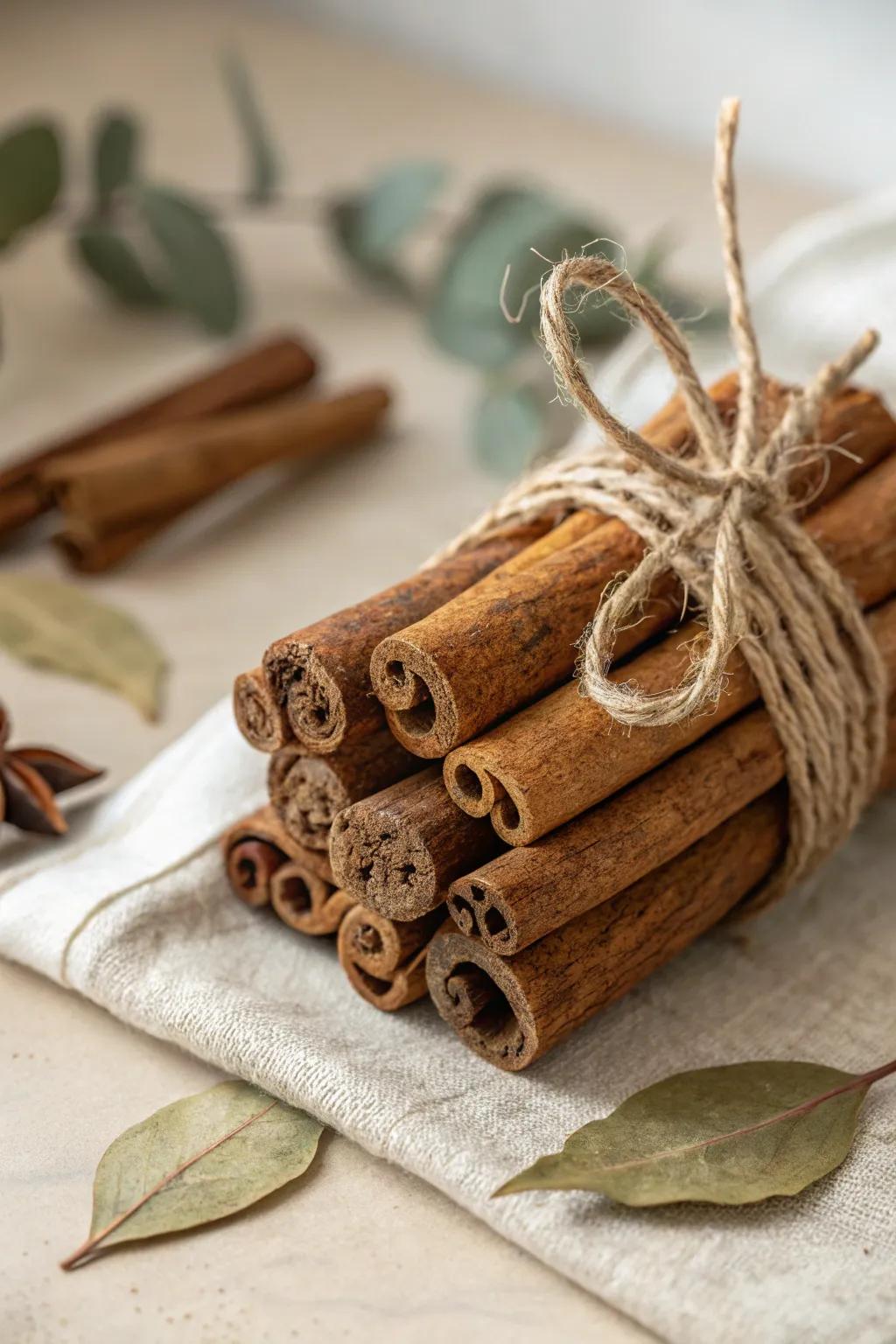 Add a touch of rustic charm with these fragrant cinnamon bundles, perfect for a cozy holiday vibe!