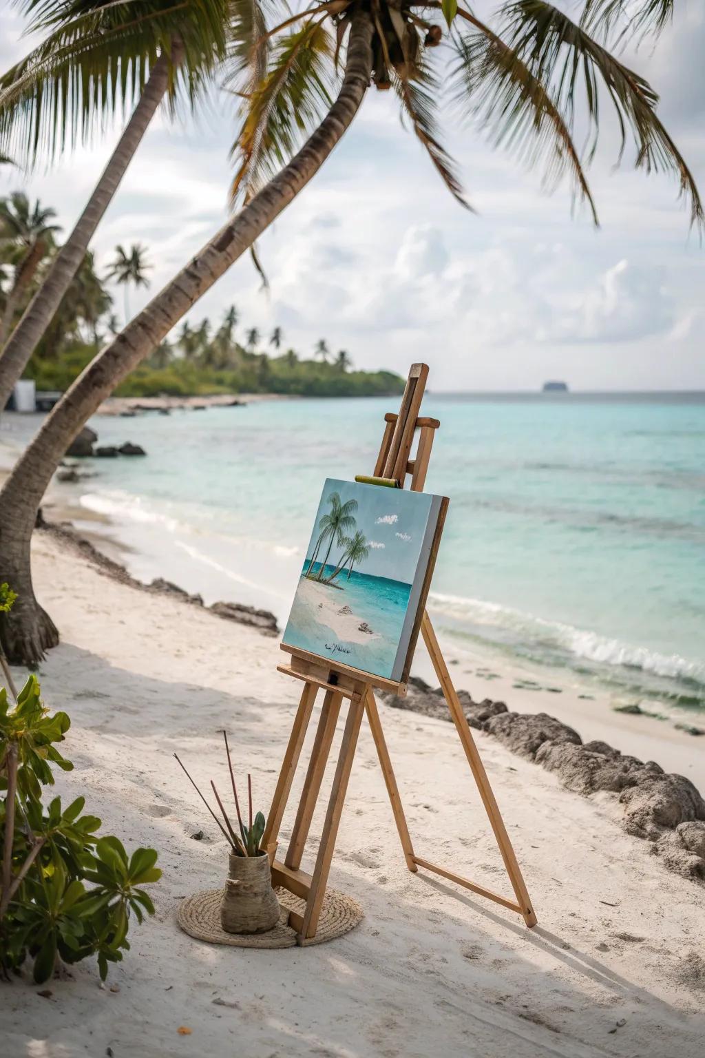Capture the essence of tropical tranquility with a minimalist painting session on your own island paradise.