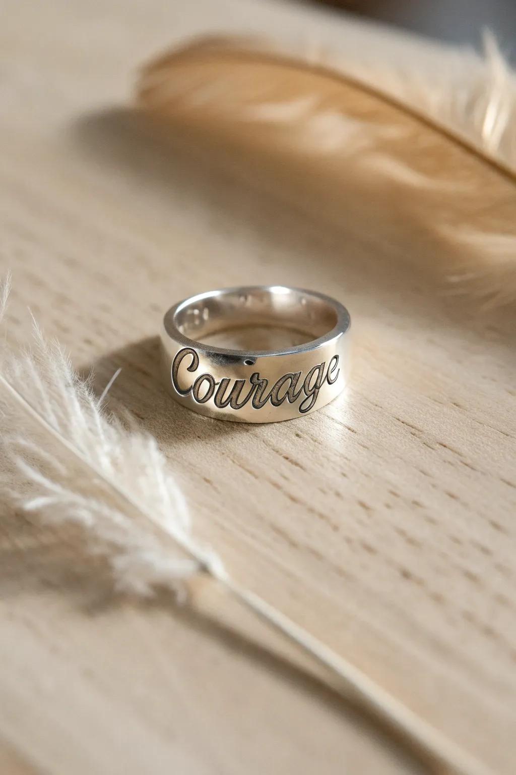 Wrap your finger in inspiration with this beautifully engraved 'Courage' ring. A perfect blend of minimalist elegance and boho charm.