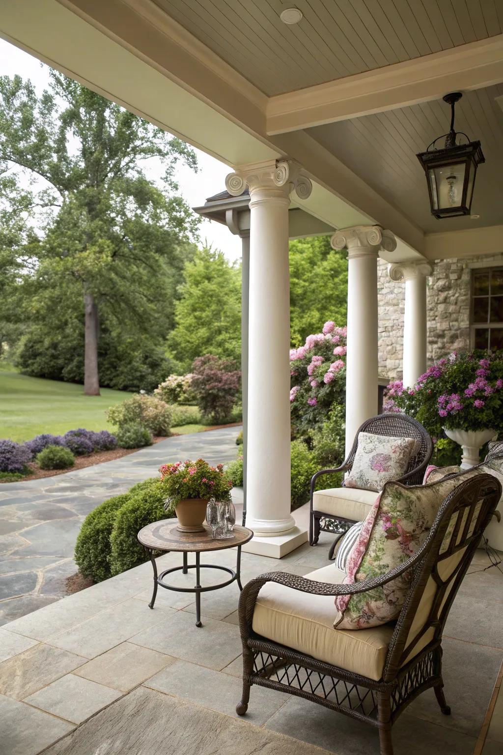 A covered porch enhances both style and function.