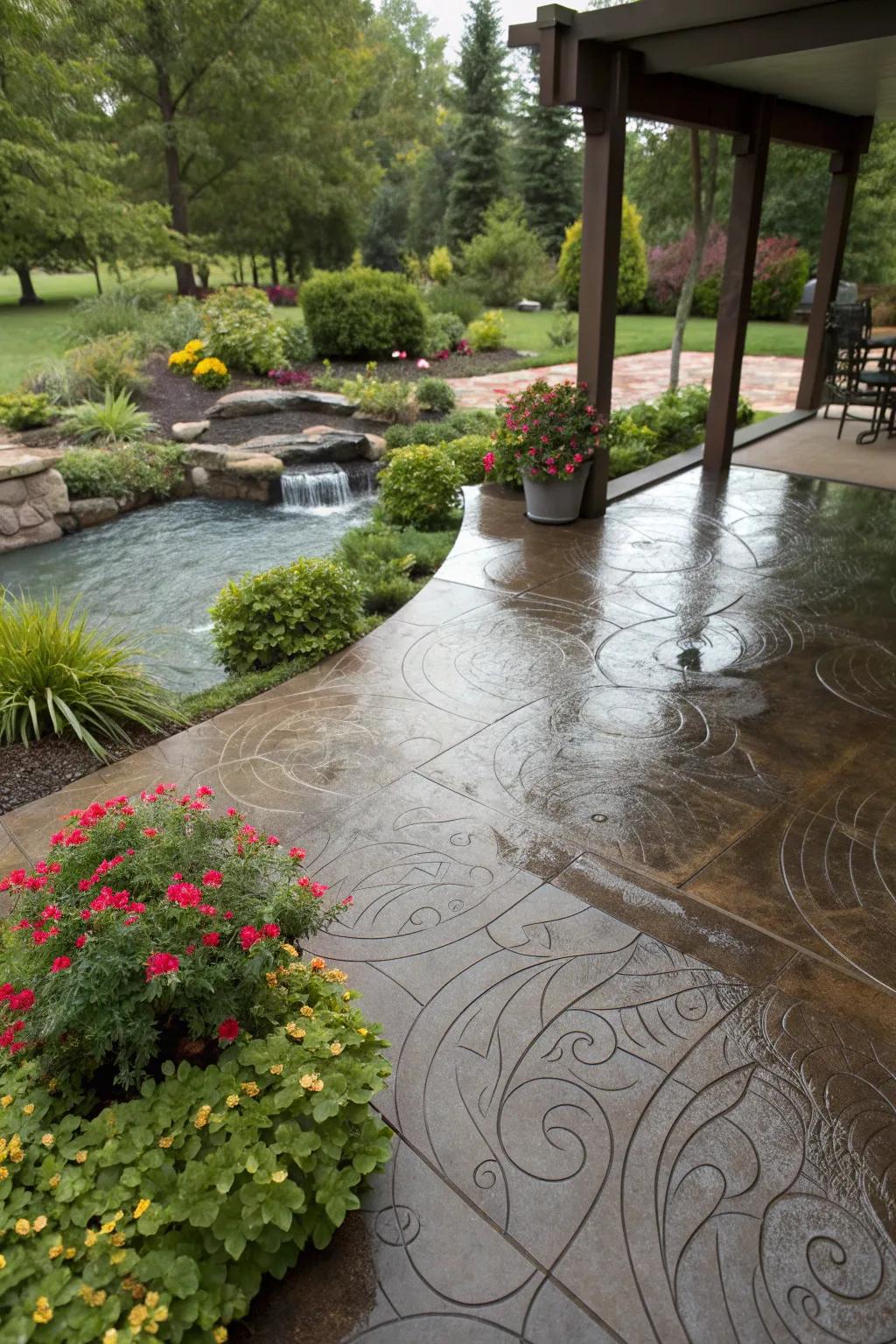 Experience the perfect blend of craftsmanship and nature with this stunning epoxy patio design.