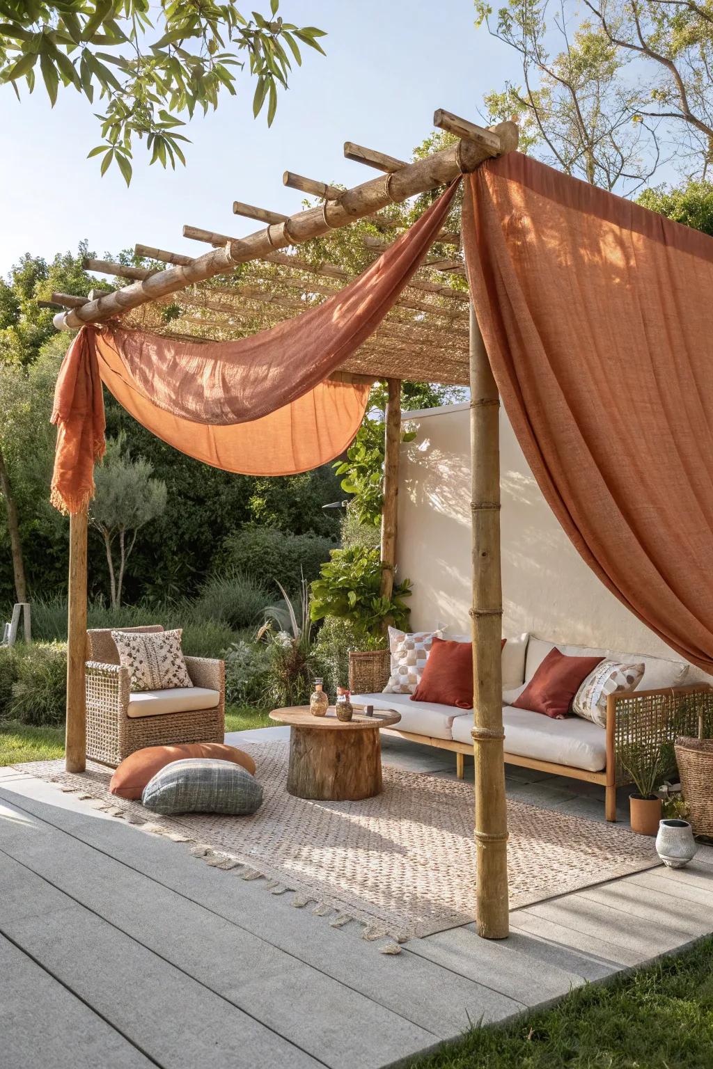 Transform your patio into a serene retreat with a DIY fabric canopy — where minimalist design meets bold, natural beauty.