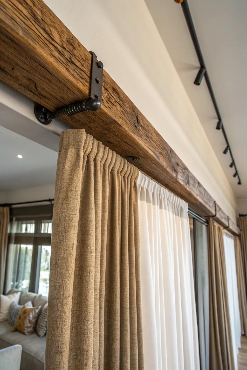 Master the art of concealment with this beautifully crafted beam, turning your curtain rods into a seamless design feature.