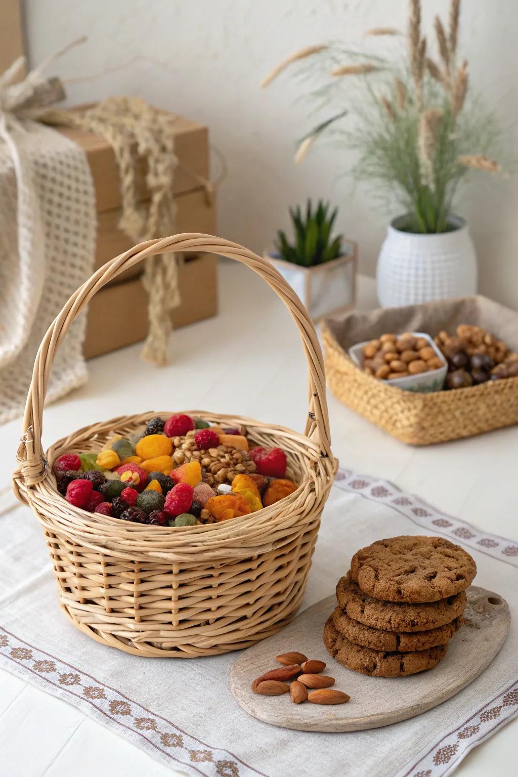 Indulge in a Snack Attack Basket: A scrumptious blend of nature's finest for those who appreciate the art of snacking.