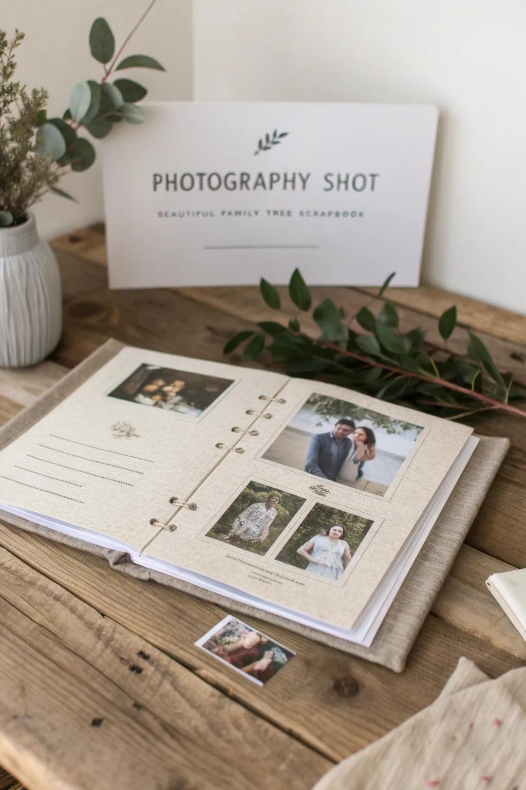 Discover the beauty of family history with this elegant family tree scrapbook, where every page tells a cherished story.