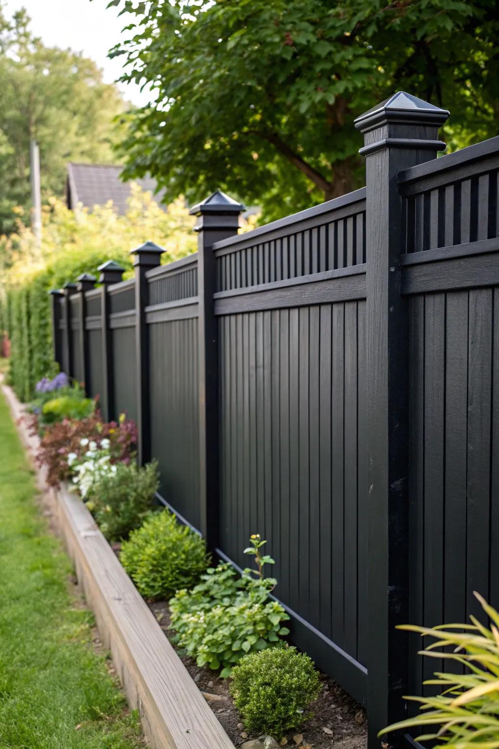 Transform your garden with the bold elegance of a solid black fence, where craftsmanship meets modern style.