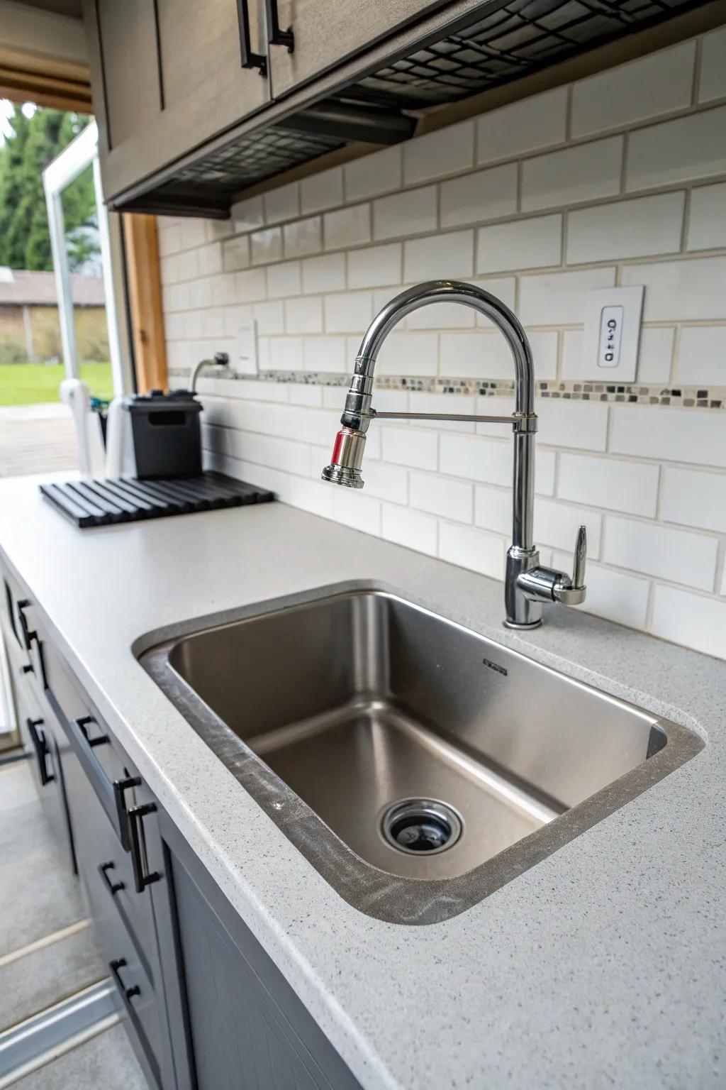 Convenience at your fingertips with a pull-out faucet.