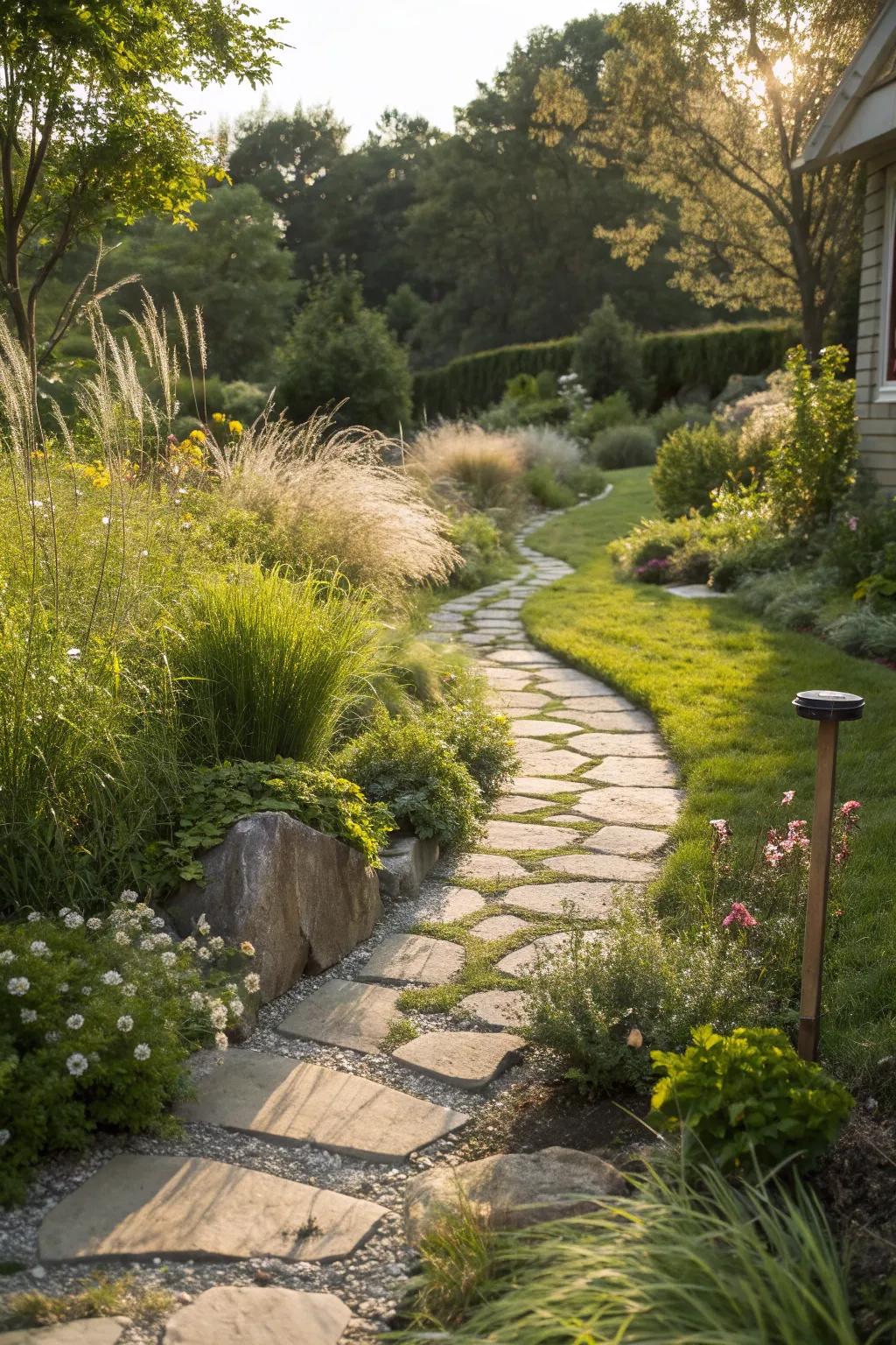 Discover the beauty of dual-function garden paths: elegance above, ingenuity below. 🌿💧 #GardenInspiration #ScandiBoho
