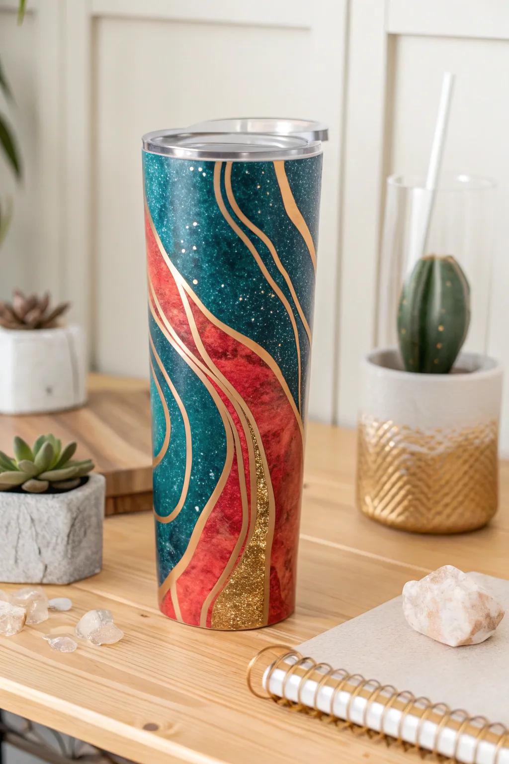 Transform your tumbler into a masterpiece with bold abstract art that sparkles with creativity. #ArtfulSipping