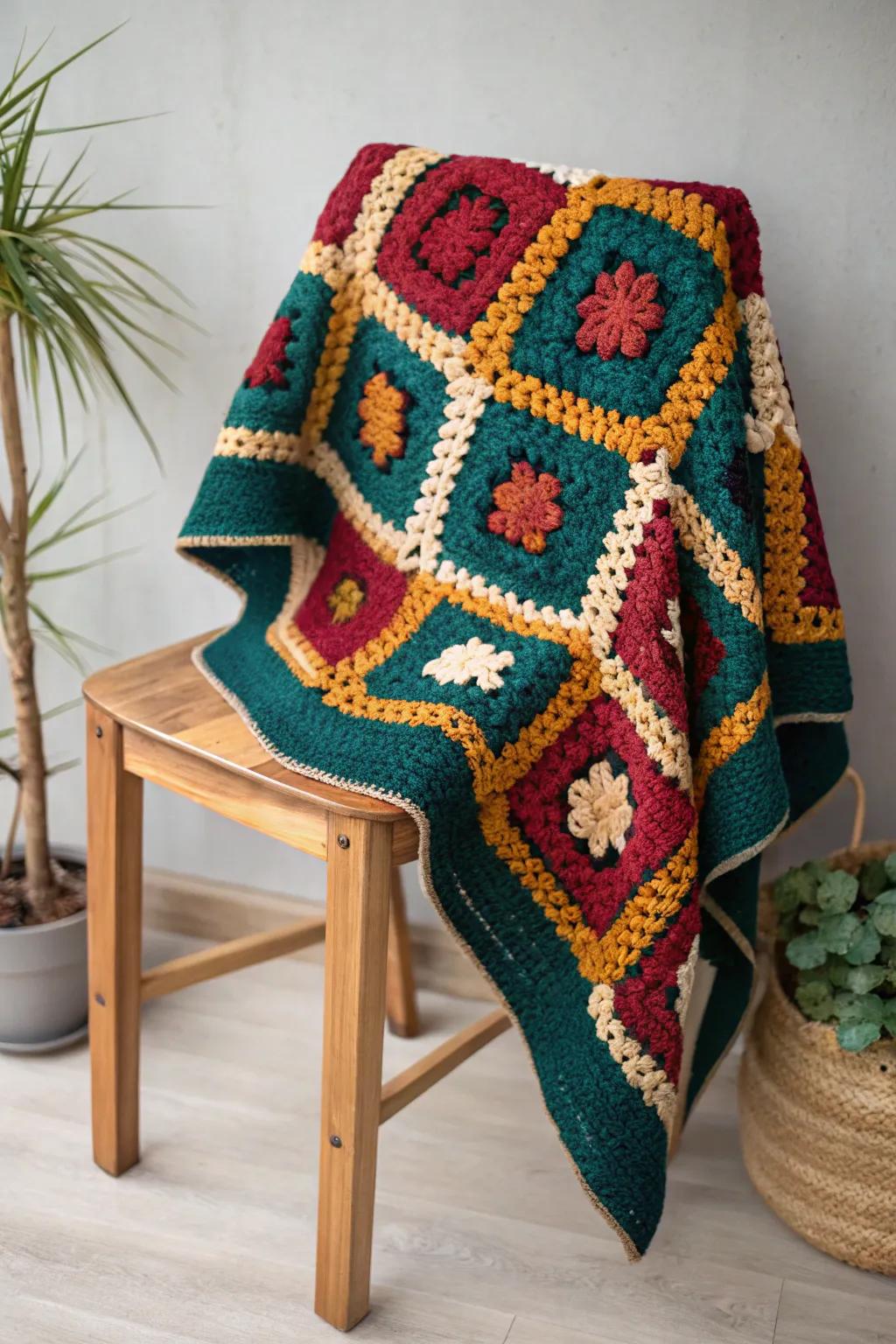 Wrap yourself in cozy elegance with a vibrant granny square poncho, perfect for those crisp, stylish days.