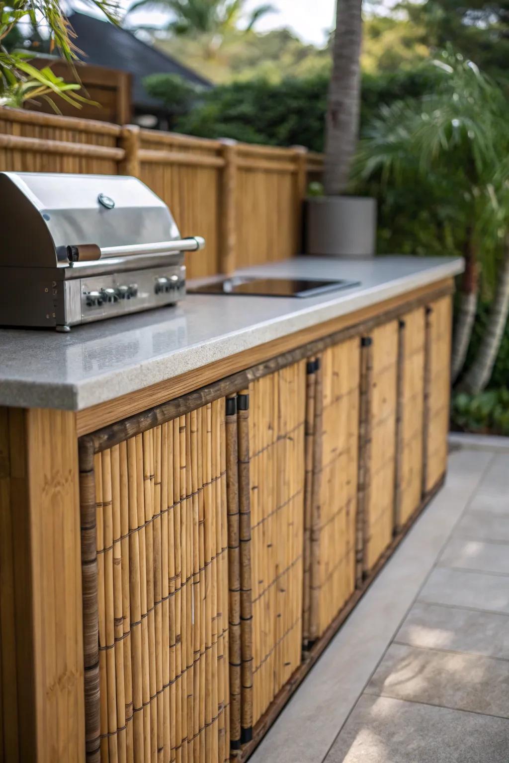 Transform your grill area into a tropical paradise with the natural elegance of bamboo.