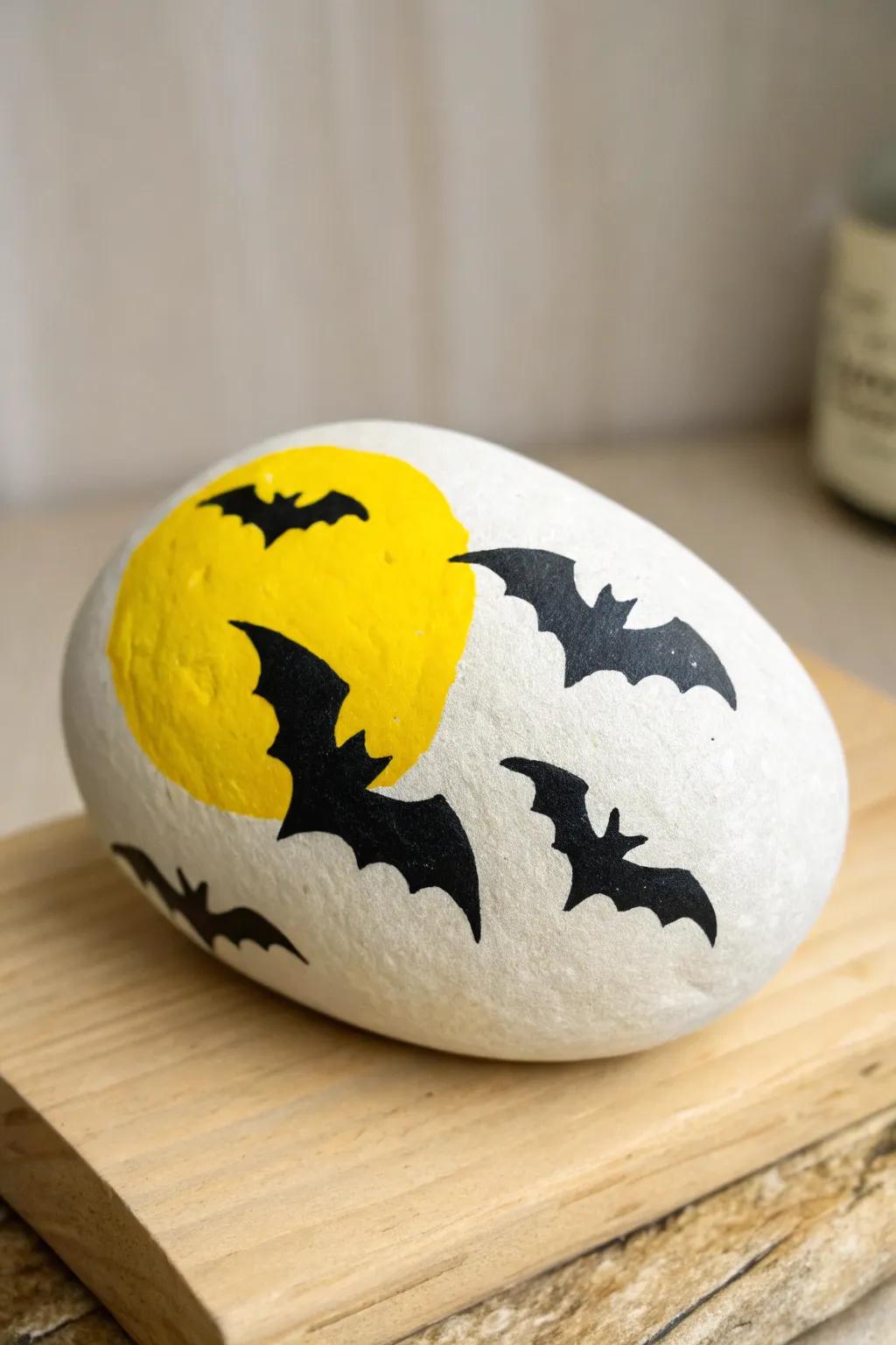 Elevate your Halloween decor with minimalist bat rock art—where simplicity meets striking elegance.