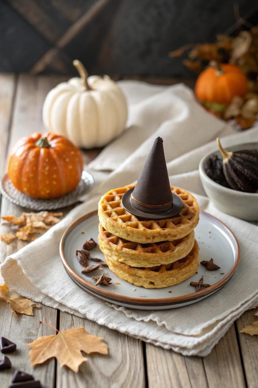 Delight in a whimsical Halloween breakfast with these enchanting Waffle Witch Hats!