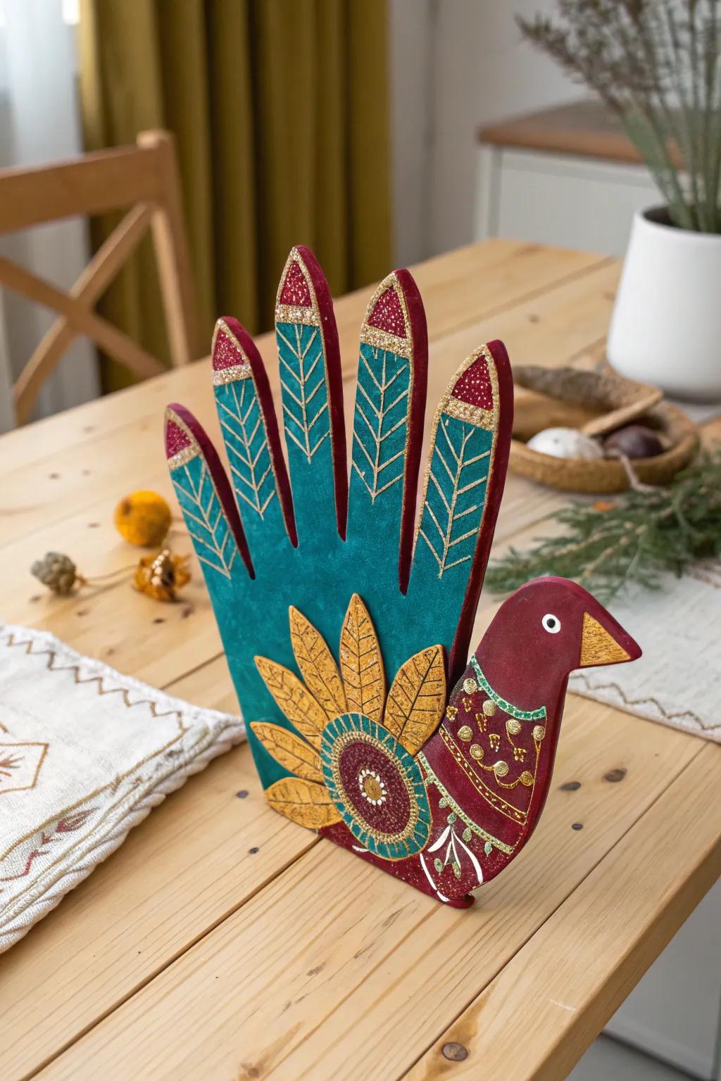 Add a touch of sparkle to your Thanksgiving decor with this glam hand turkey design!