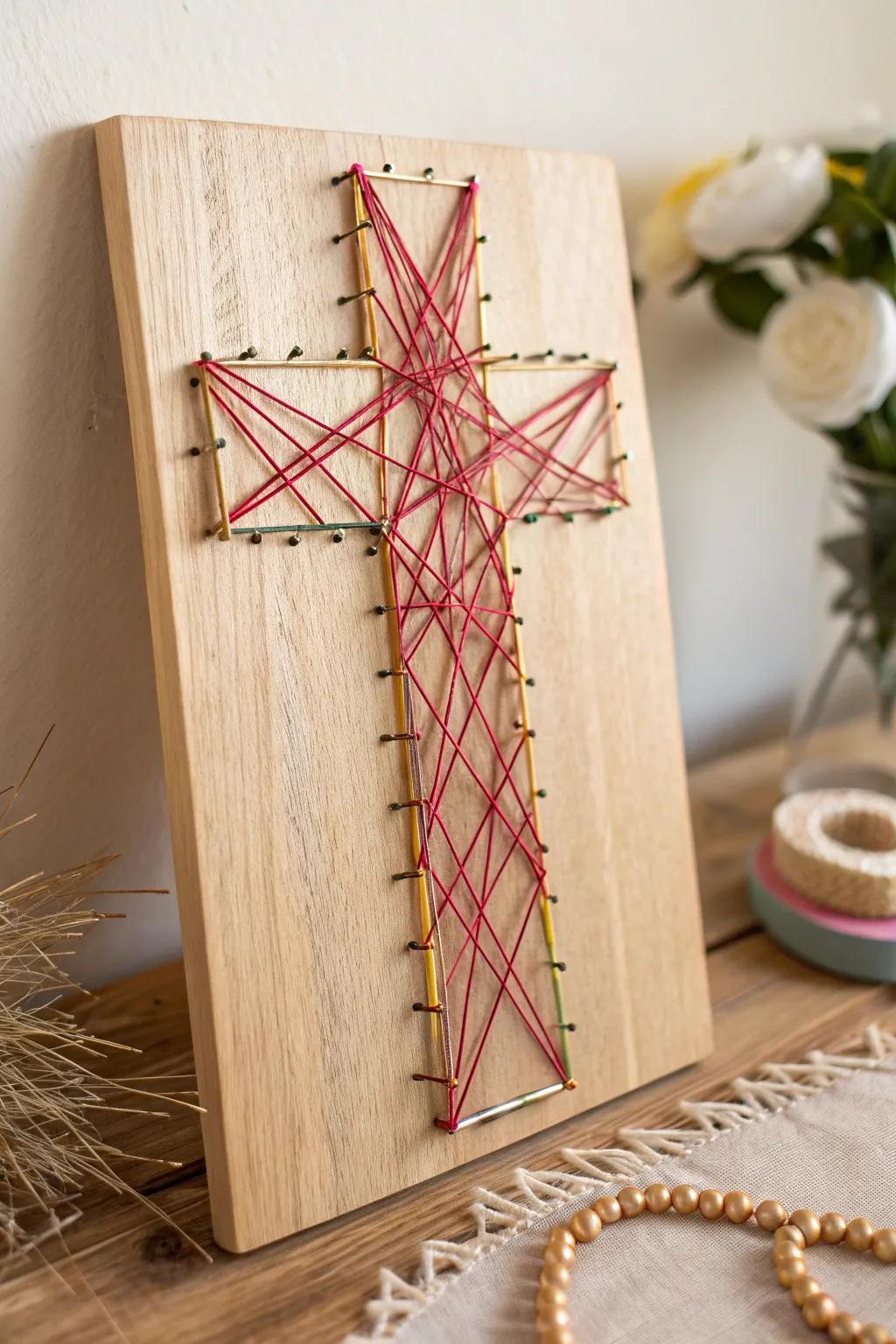 Discover the art of simplicity with a vibrant twist: Nail and String Cross Art.
