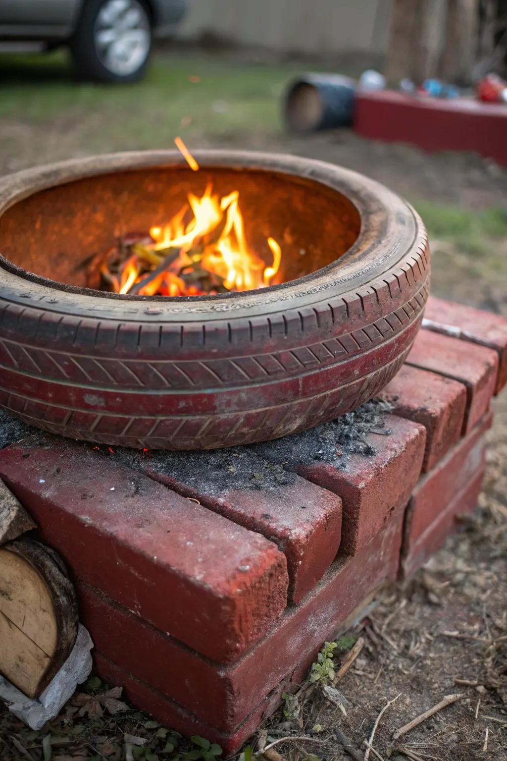 Transform an old tire rim into an industrial-chic fire pit masterpiece.