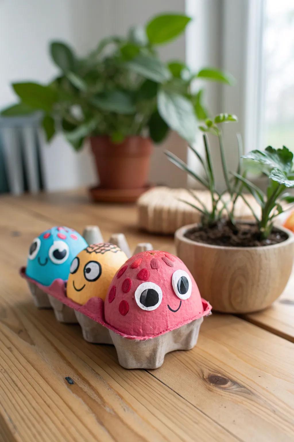Meet your charming egg carton critter—a whimsical guardian of your green space!