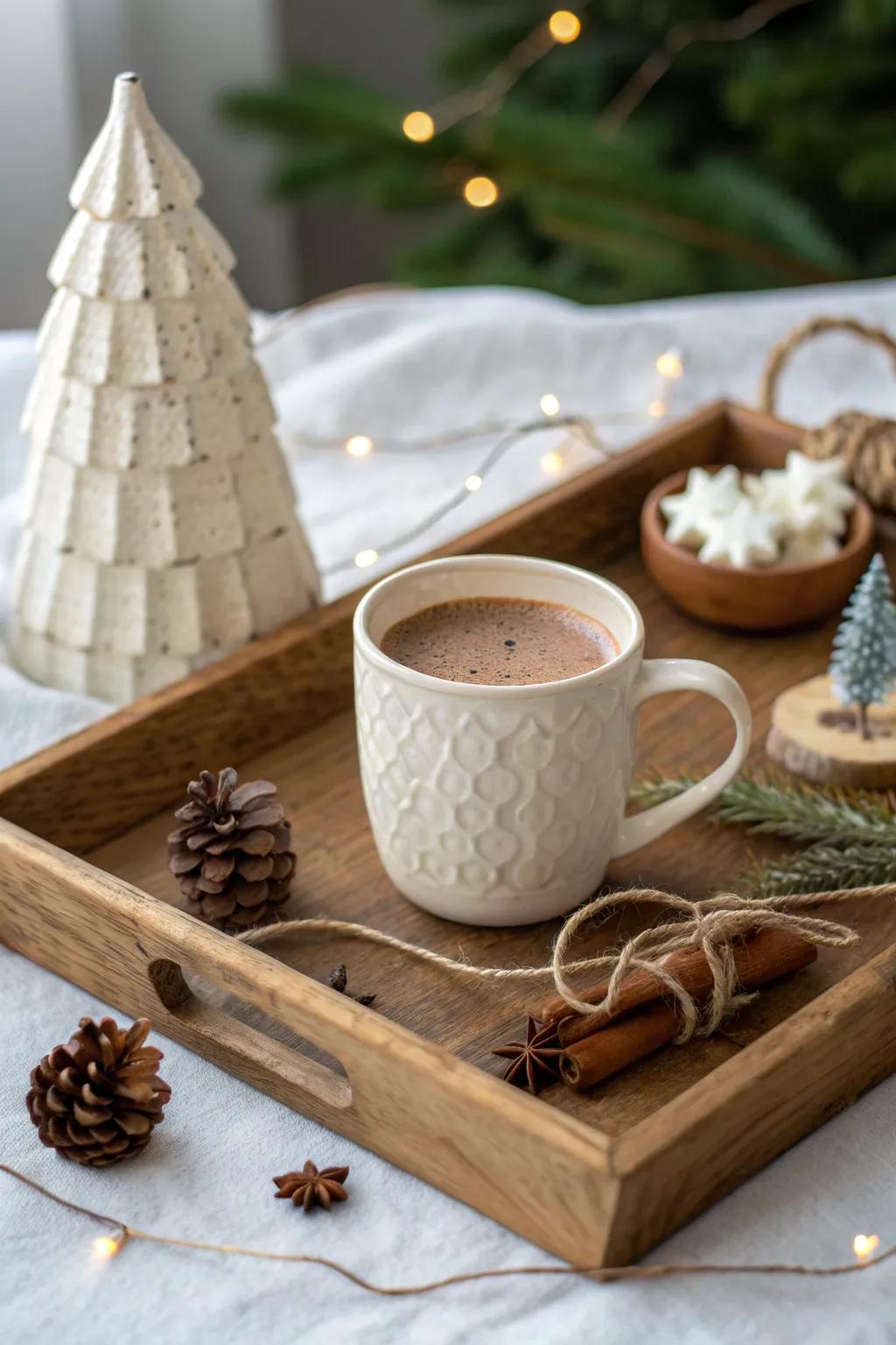 Embrace the warmth of winter with a cozy hot chocolate station that blends minimalist elegance and bohemian charm.