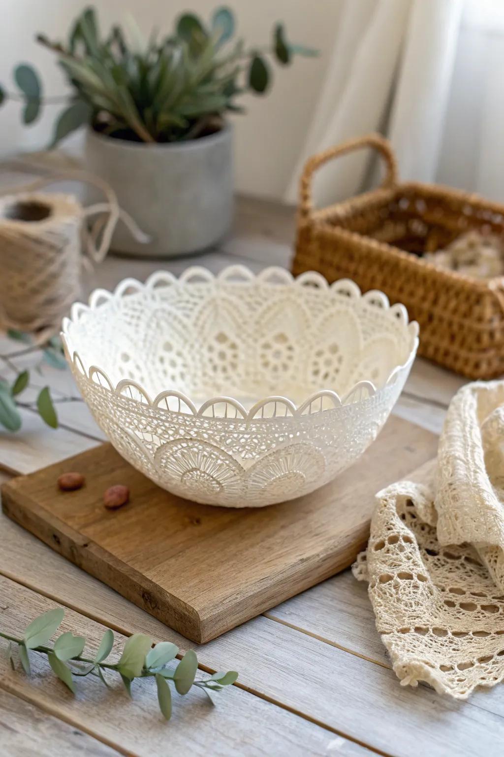 Elegance in Simplicity: Handcrafted Lace Bowl for Your Treasures